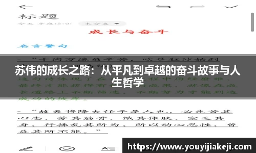 苏伟的成长之路：从平凡到卓越的奋斗故事与人生哲学